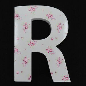 Simply Shabby Chic R Letter Initial Pink Rose Flower Print Wall Hanging Decor